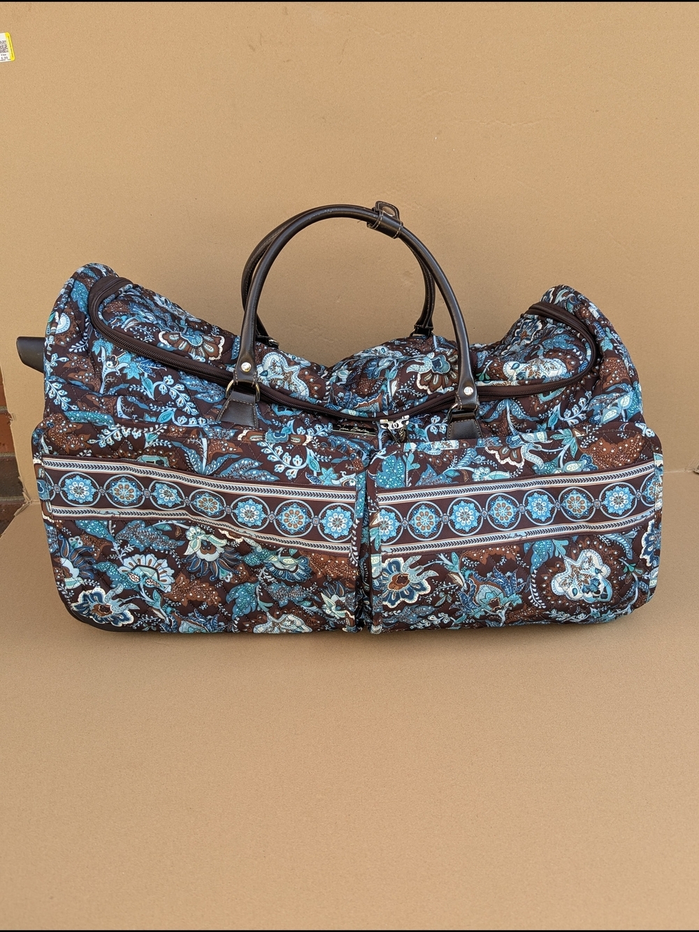 Vera Bradley Java Blue Large Rolling Duffel Bag Retired Quilted Luggage Travel